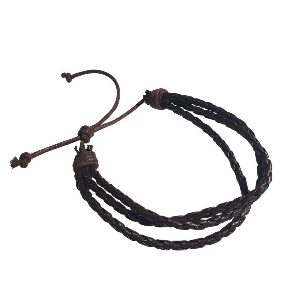 Braided Leather Adjustable Bracelet Dark Brown Unisex Cord Stylish Handmade Gift